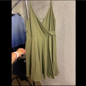 Olive Green Thin  Strap Dress With Adjustable Straps